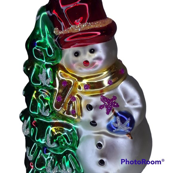 Vintage Unique Treasures Glass Snowman with Christmas Tree Ornament - Picture 2 of 5